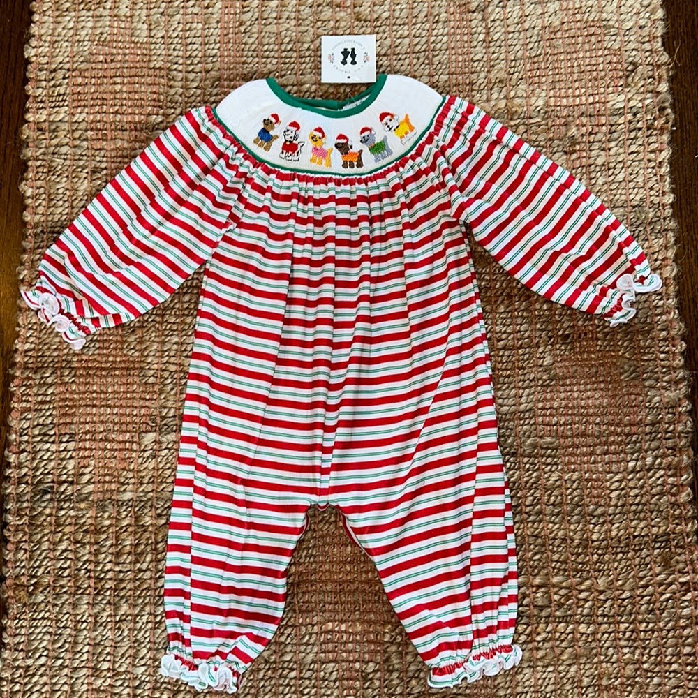 NWT Awe Smocks Christmas dog romper